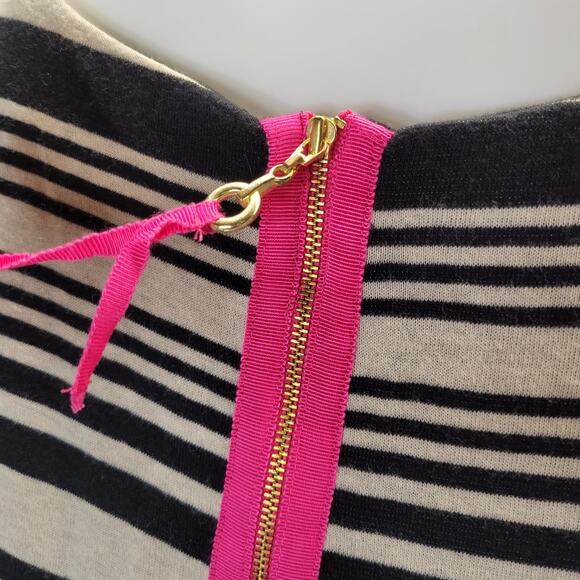 Donna Ricco Sheath Dress Striped Black and Tan w/ Pink Back Zip, M - Picture 7 of 8